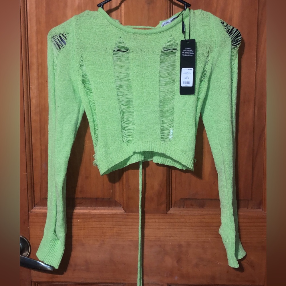 Fashion Nova Lime Green Distressed Crop Top